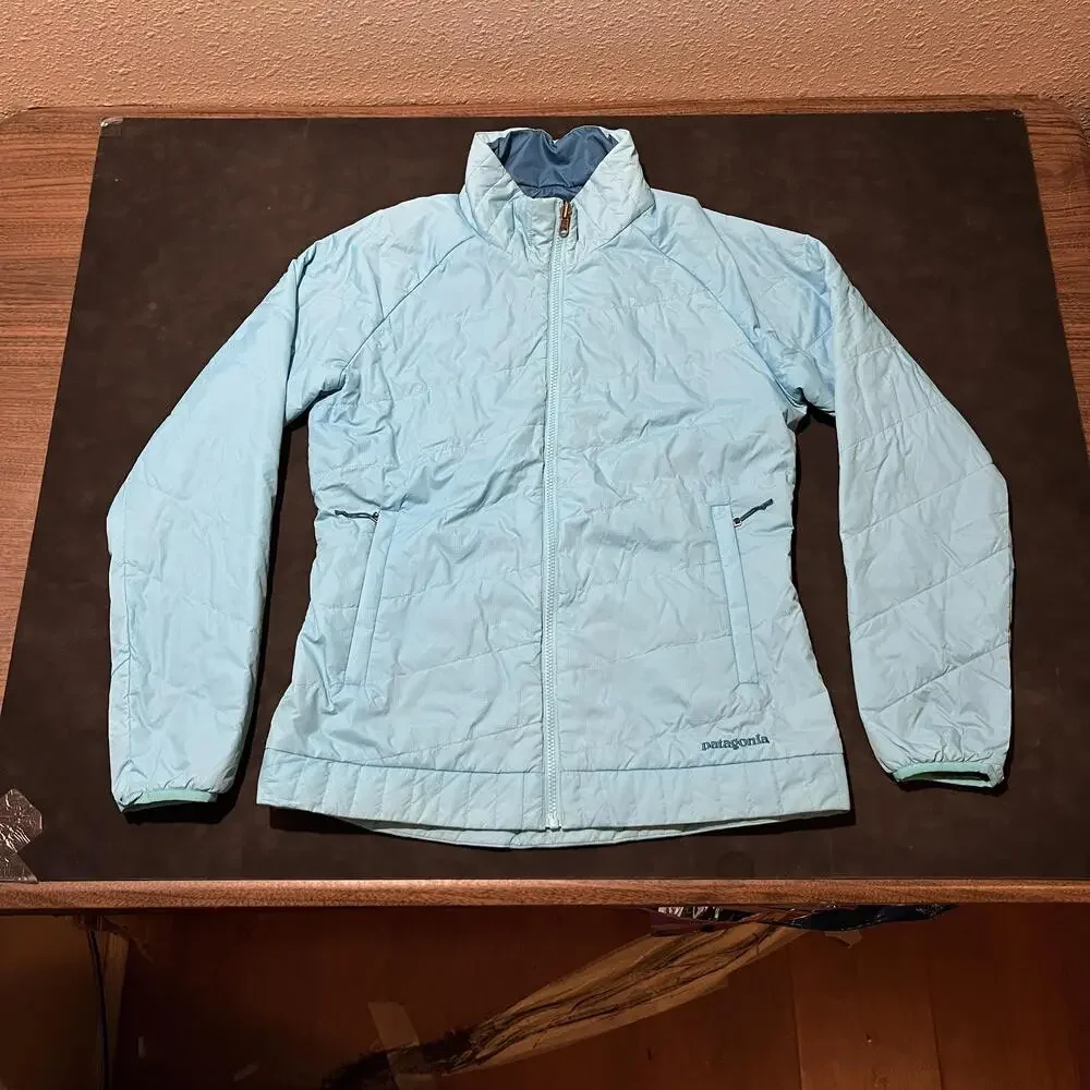 Patagonia Puffer Jacket Womens Medium Light Blue Quilted Full Zip STY 31765